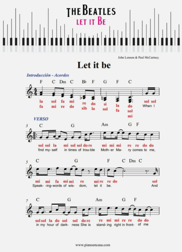 Let it be partitura de piano