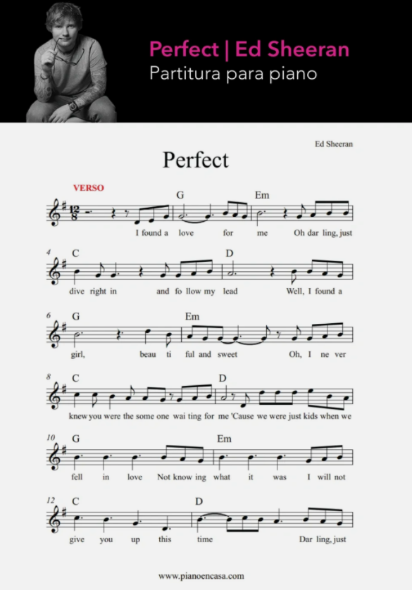 partitura piano ed sheeran perfect